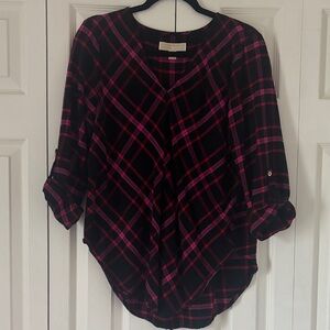 Michael Kors Black and Purple Plaid Blouse